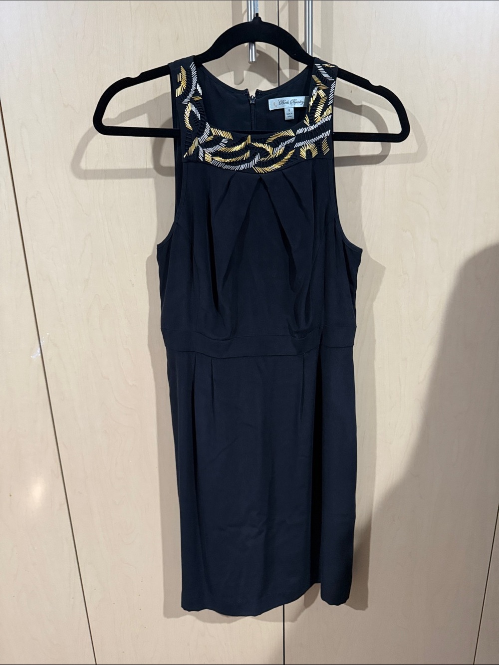 Beth Bowley Black Sleeveless Dress with Metallic Embroidered Yoke